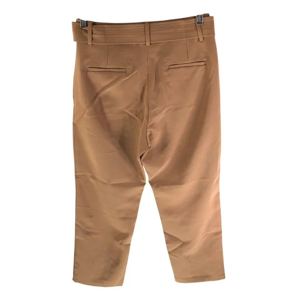 Quince Womens Stretch Crepe Paperbag Pant Belted Pockets Camel Brown L - Picture 2 of 5